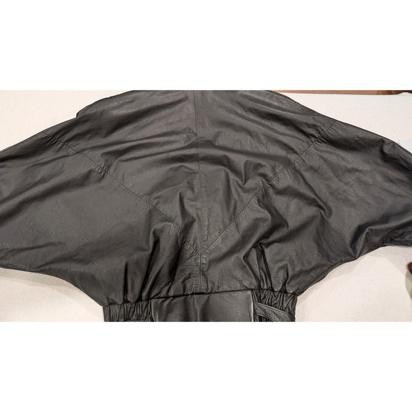 Comint Vintage Black Leather Batwing Bomber Jacket 80s Made in Argentina Medium - Picture 2 of 6